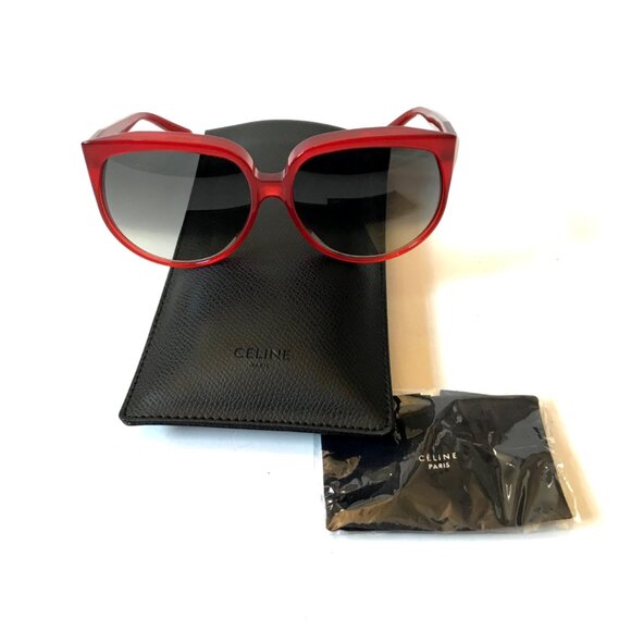 Celine Acetate Oversized Sunglasses Womens Red Gradient CL400481 Case 60mm MINT - Picture 1 of 10